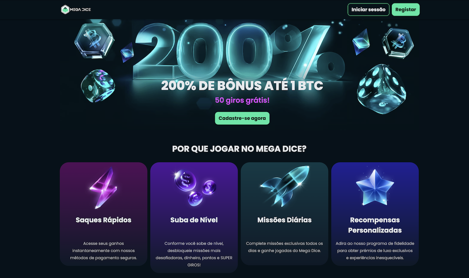 O cassino Mega Dice é ótimo para jogar o jogo do astronauta