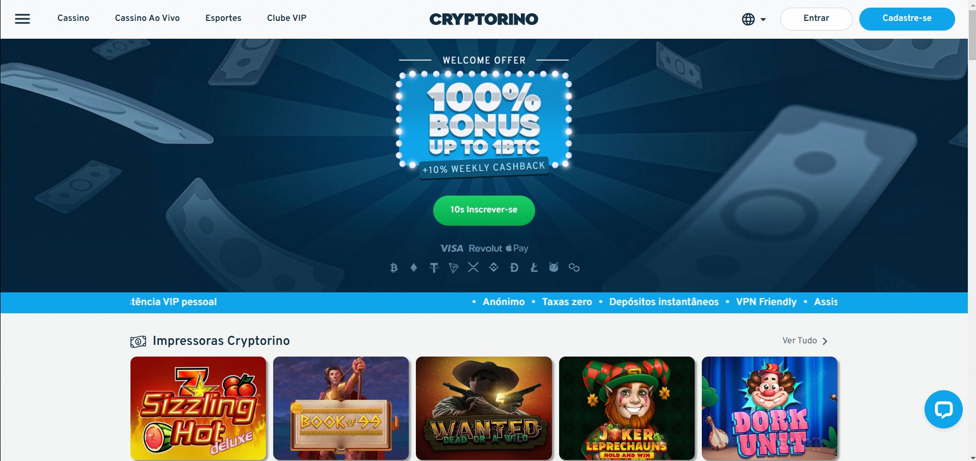 Cryptorino é um dos casinos sem verificação de identidade KYC disponíveis em Portugal