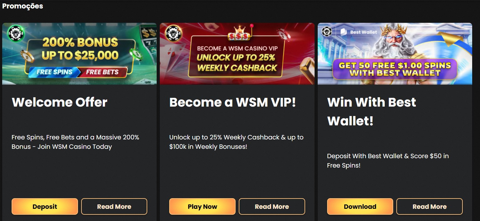 Bônus e promoções vigentes do WSM Casino