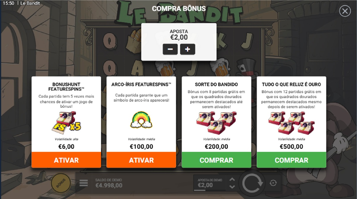 Recurso de compra de bônus disponível no Le Bandit