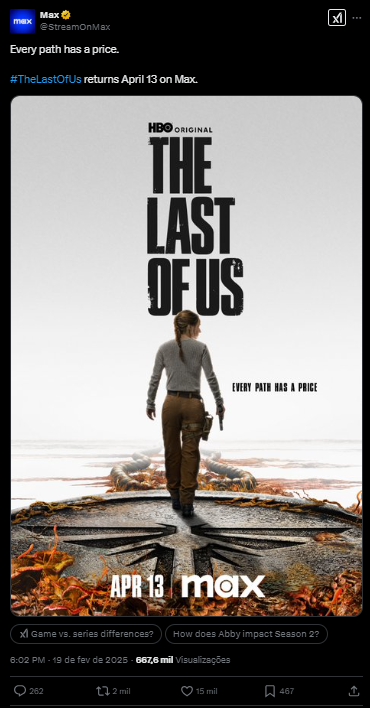 Anúncio 2º Temporada The Last of Us. Fonte: X