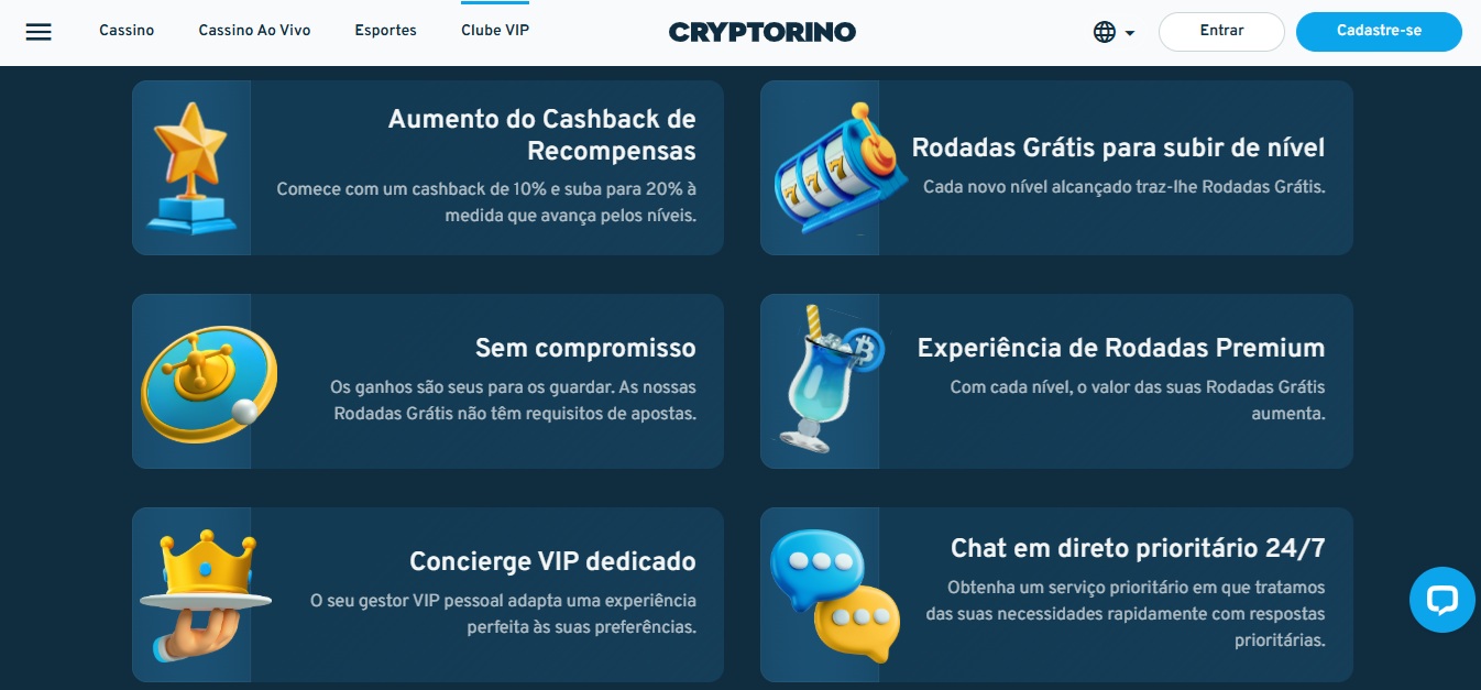 O Programa VIP do Cryptorino oferece inúmeras vantagens para jogar Starbust