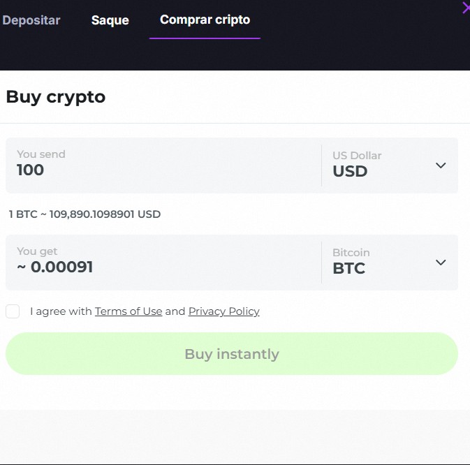 Imagem com instruções para comprar cripto no CoinCasino