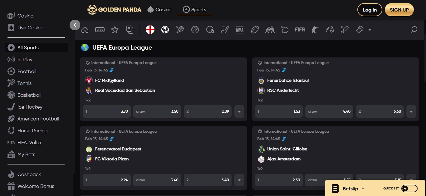 Apostas em competições da UEFA no Golden Panda