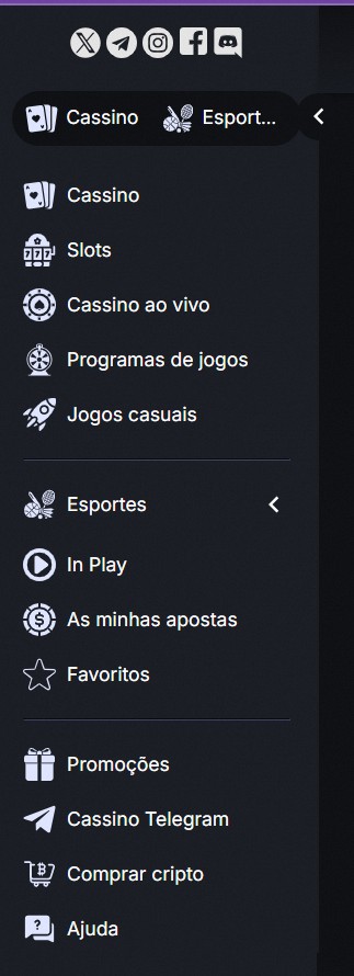 Imagem mostra o menu de jogos em cassino online