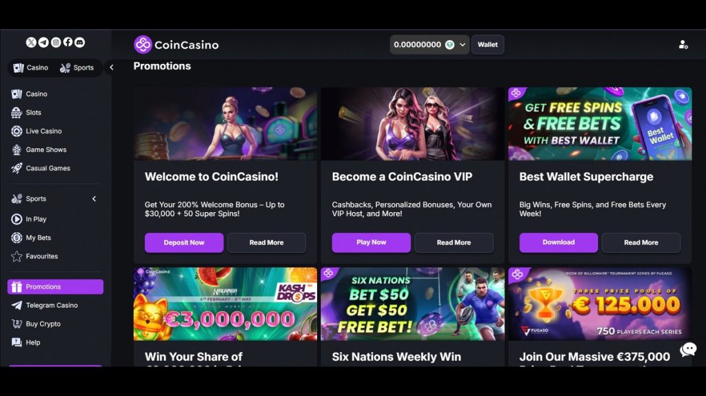 CoinCasino tem vários slots, incluindo o caça-níqueis Divine Fortune