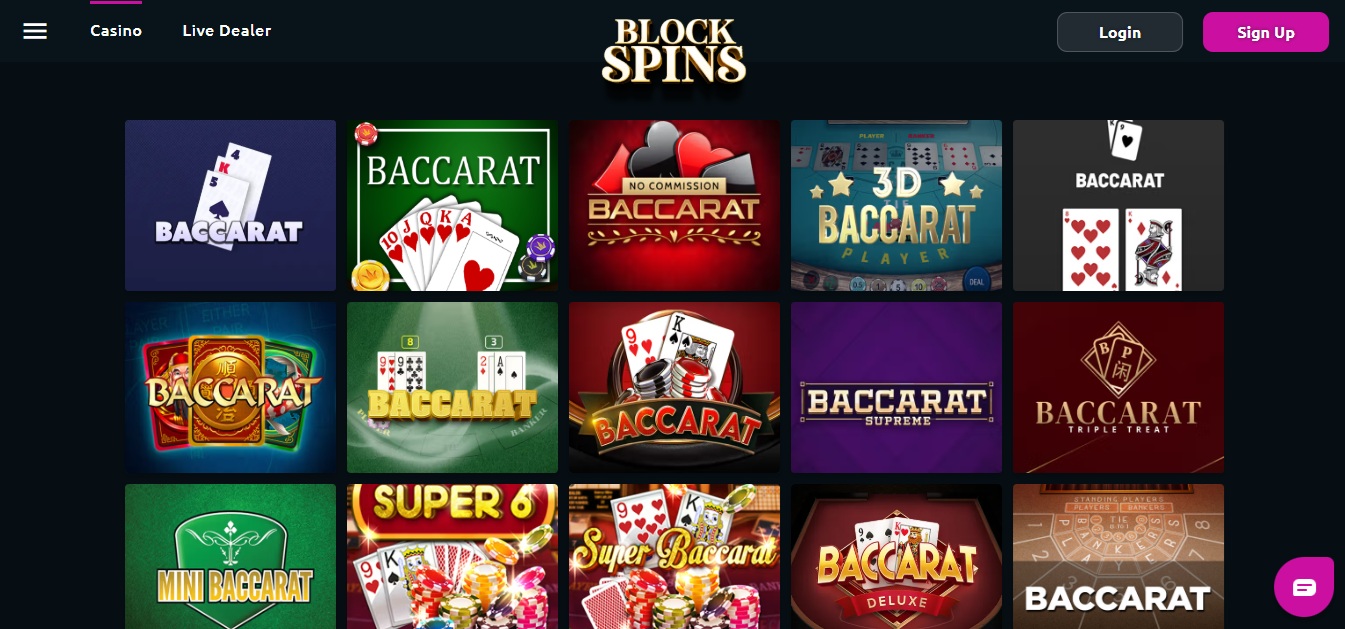 Principais mesas de bacará do Blockspins