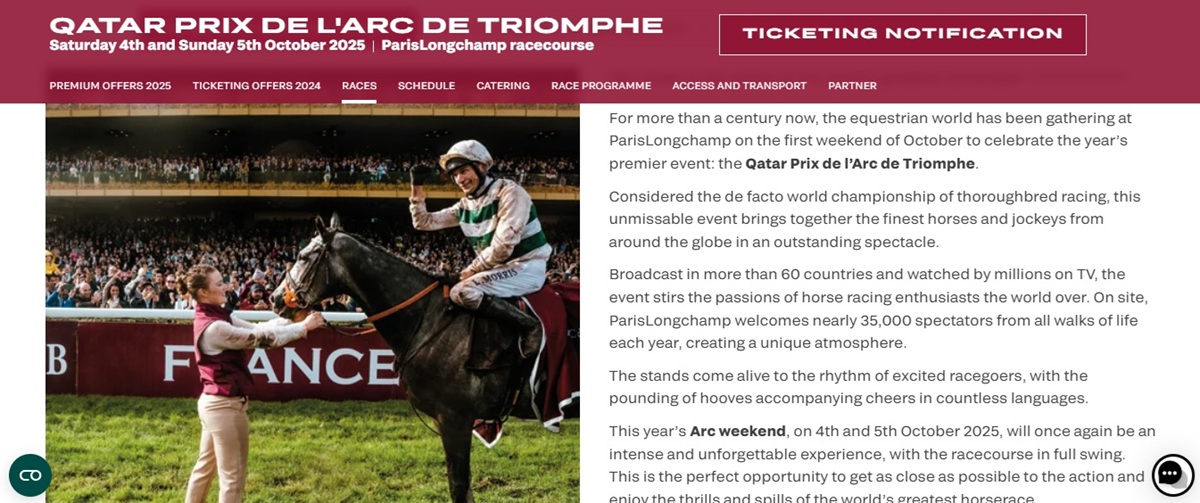 Circuito francês de corrida de cavalos - Prix de l’Arc de Triomphe