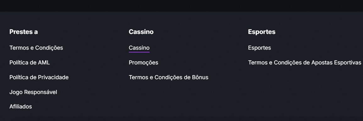 rodapé do site de cassino online