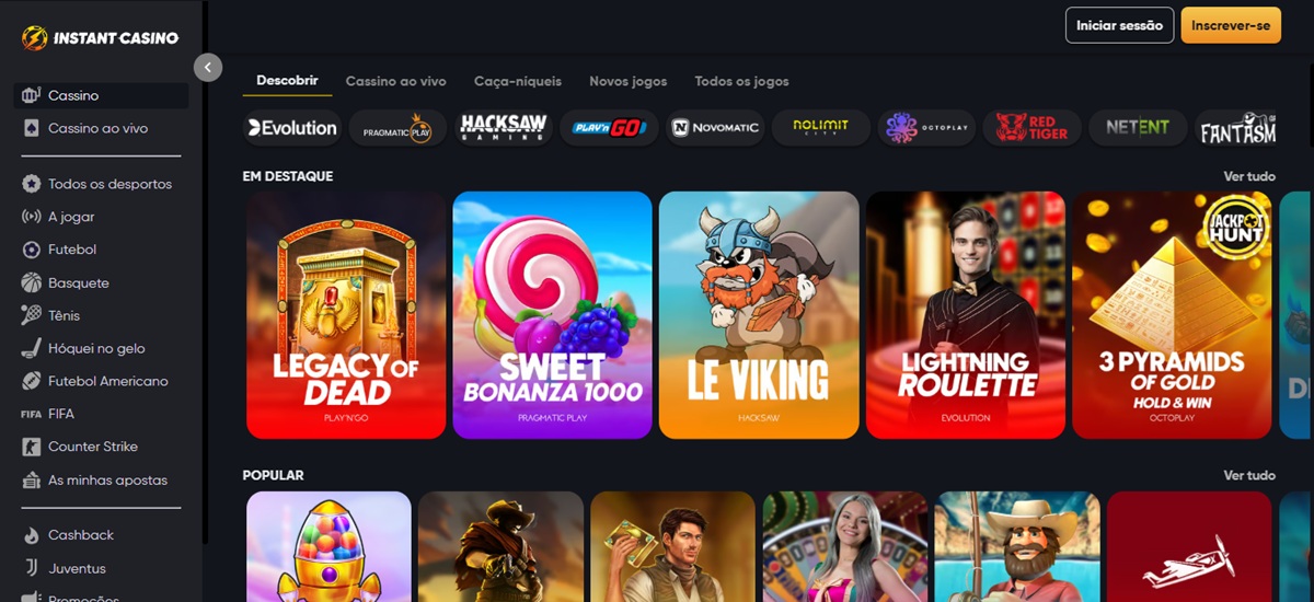 Instant Casino tem uma ampla variedade de caça-níqueis e jogos ao vivo