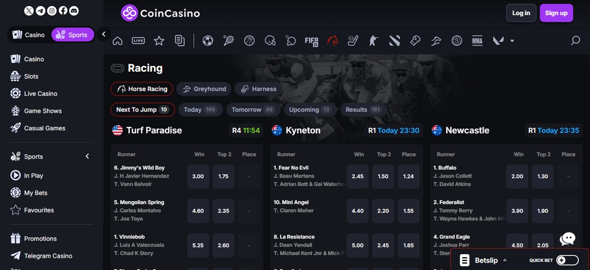 CoinCasino oferece opções de apostas em corridas de cavalos