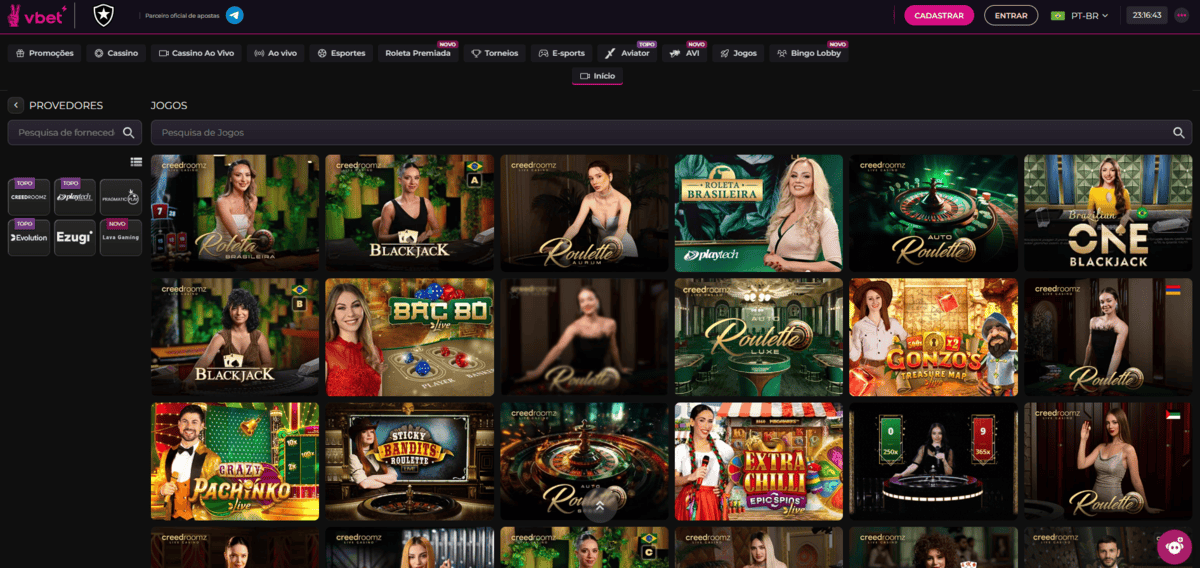 jogos do cassino ao vivo vbet
