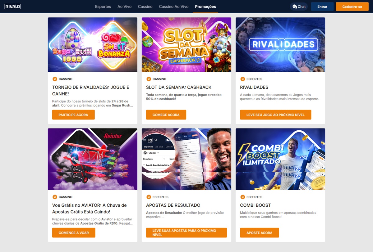 Ofertas e bonificações ativas no site da Rivalo Brasil