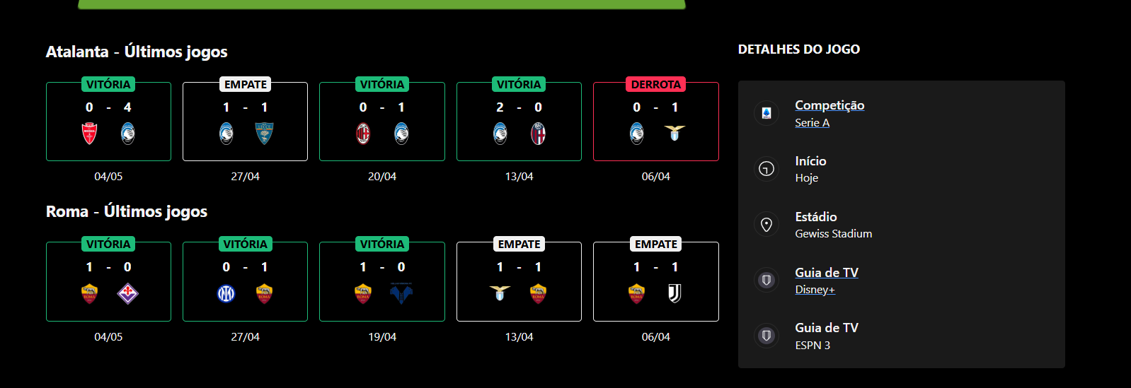 Atalanta x Roma