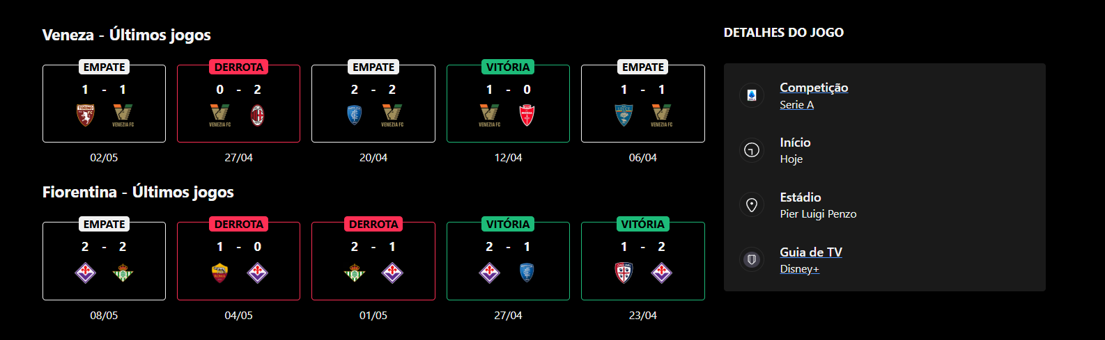 Veneza x Fiorentina