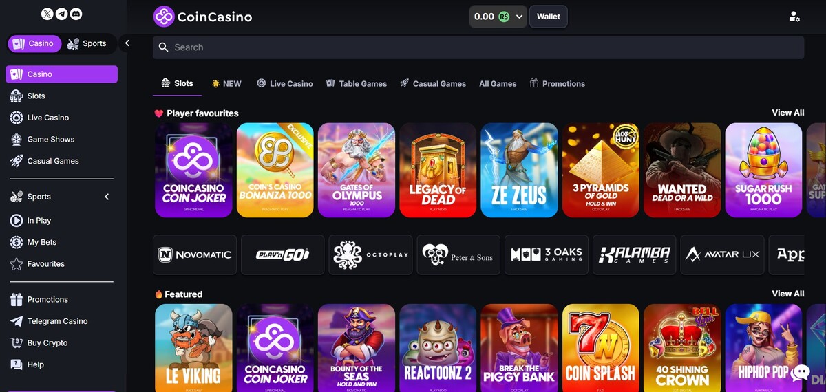 Tela Inicial do CoinCasino
