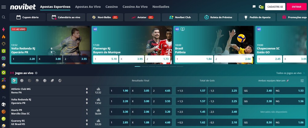 Pagina de apostas esportivas na Novibet tem diferentes modalidades e odds agressivas