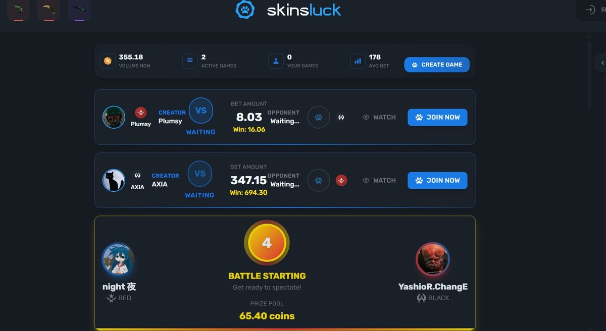 A Skinsluck é uma plataforma de skin gambling para CS2 com arquitetura all-in-one