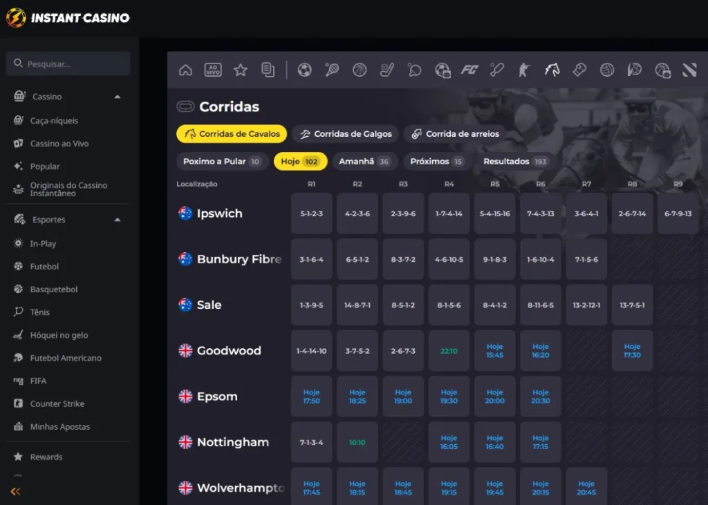 instant casino cavalos