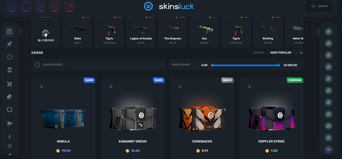 Jogos disponíveis na Skinsluck