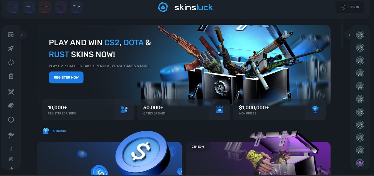 Ganhar Skins CS2: Skinsluck é uma plataforma de skin gambling voltada para jogadores de CS2