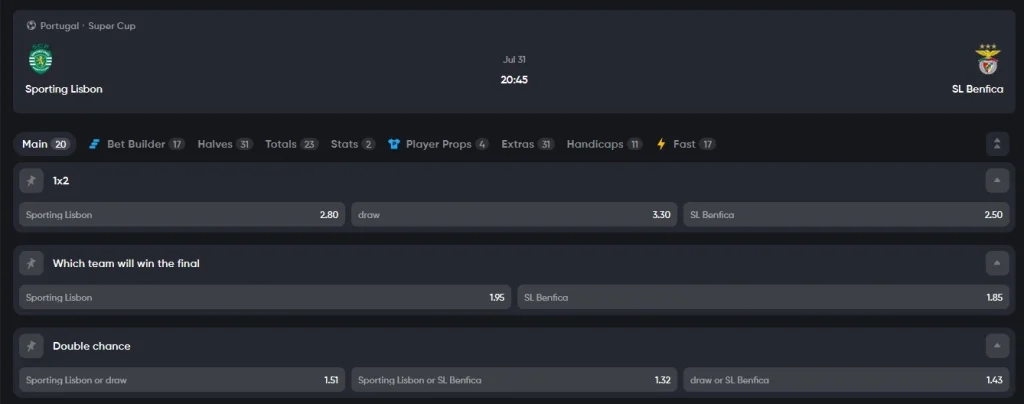 Odds para o Sporting x Benfica da Supertaça de Portugal