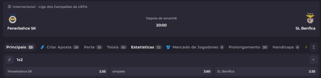 Fenerbahçe x Benfica - odds