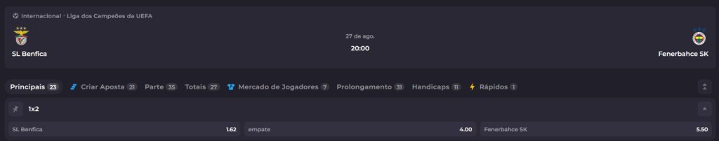 Benfica x Fenerbahçe - odds