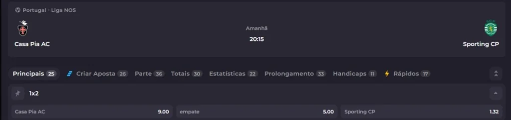 casa pia x Sporting odds