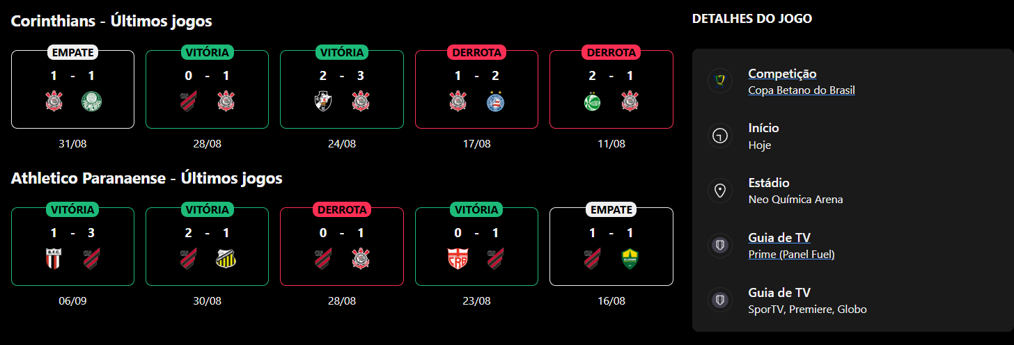 Corinthians x Athletico Paranaense