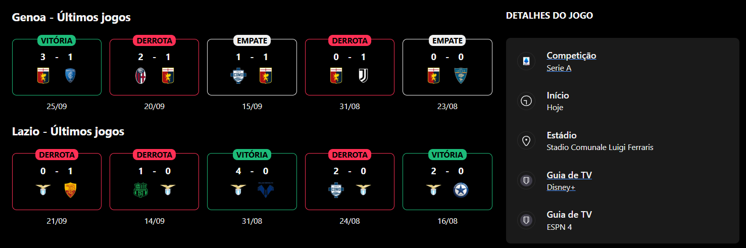 Genoa x Lazio
