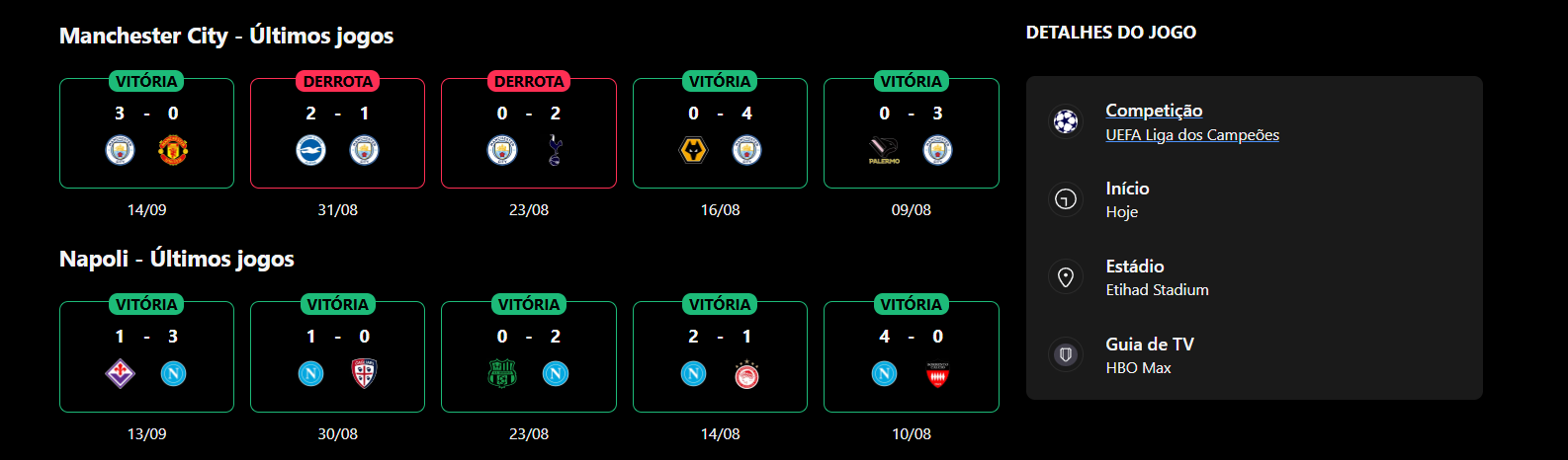 Manchester City x Napoli