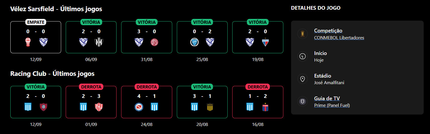 Vélez Sarsfield x Racing Club
