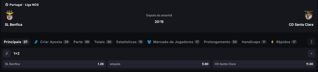 Benfica x Santa Clara odds
