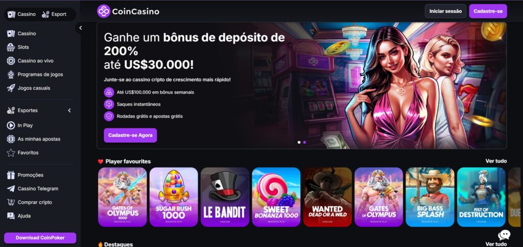 O CoinCasino é uma excelente escolha para quem bsuca bônus altos e ampla variedade de jogos cripto