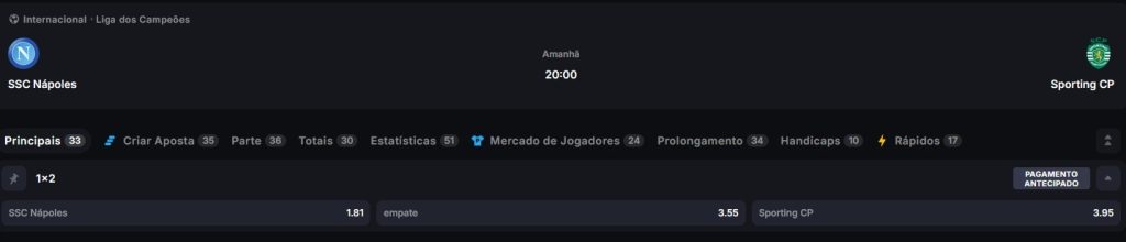Nápoles x Sporting odds