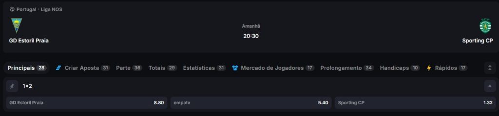 odds estoril x sporting