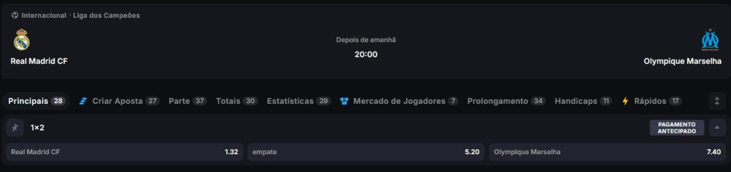 Real Madrid x Marselha odds