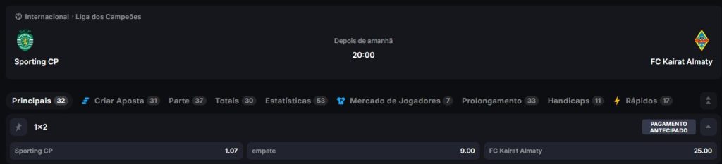 sporting x kairat odds