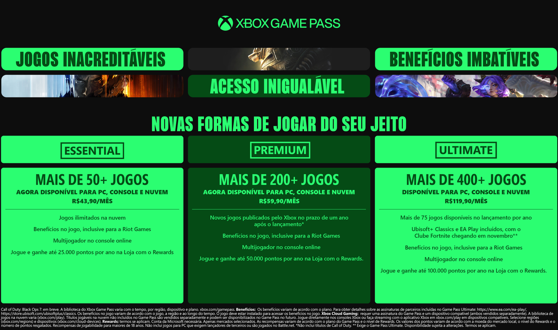 Planos Game Pass. Fonte; Xbox