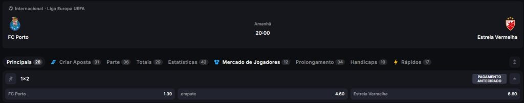 porto - estrela vermelha odds